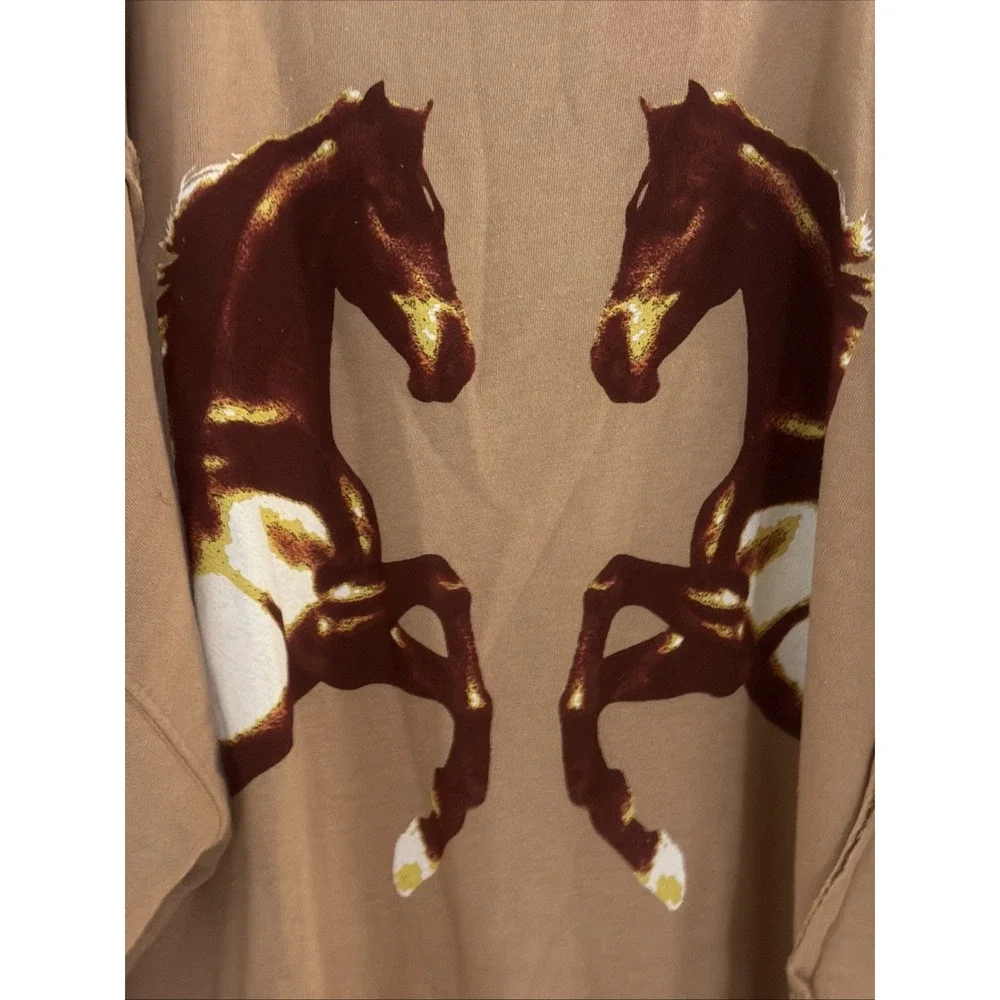 NEW We The Free People Oversized Camden Crew Sweatshirt Mirrored Horses Large/L